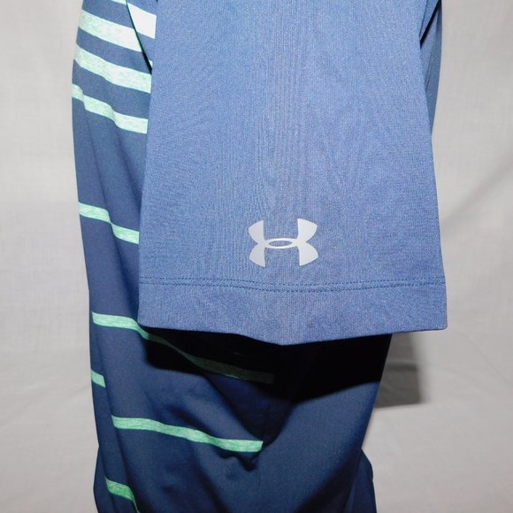 Under Armour Mens L Blue Striped Loose Heatgear Coolswitch Golf polo Shirt - Picture 9 of 11